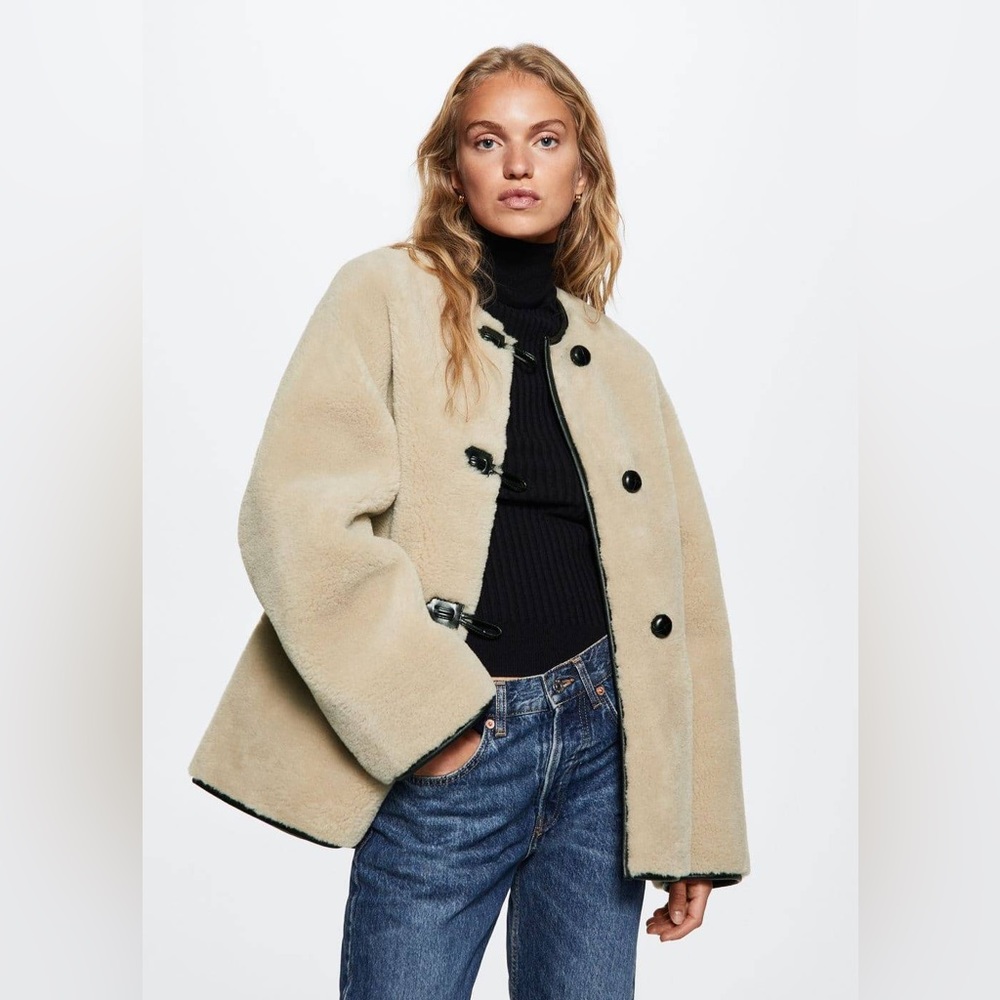 NWT MANGO Appliqués faux-fur coat L